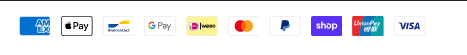 Métodos de pagamento aceites: Amex, Apple Pay, Bancontact, Google Pay, iDEAL, Mastercard, PayPal, Shop Pay, UnionPay, Visa